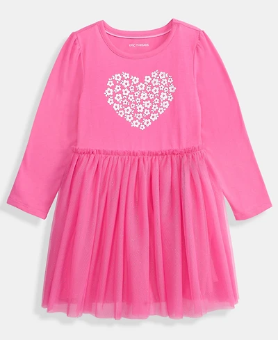 Epic Threads Girls Toddler 2T-4T Glitter Heart Long-Sleeve Tutu Dress, Macy's Exclusive