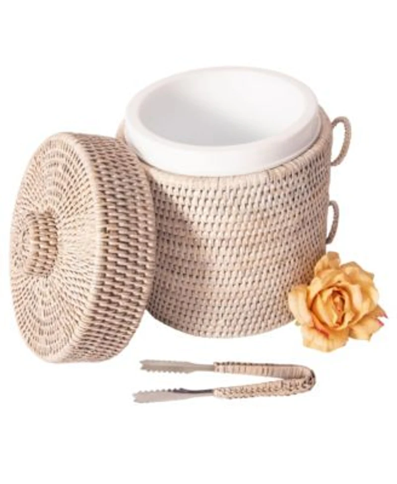 Artifacts Trading Company Rattan Ice Bucket With Tongs