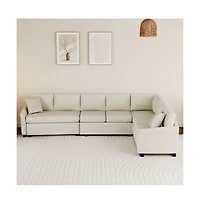 124.8” L-Shaped Pull Out Sleeper Sofa Bed with Usb Ports & Power Outlets, Convertible Sectional Couch for Living Room-Maison Boucle