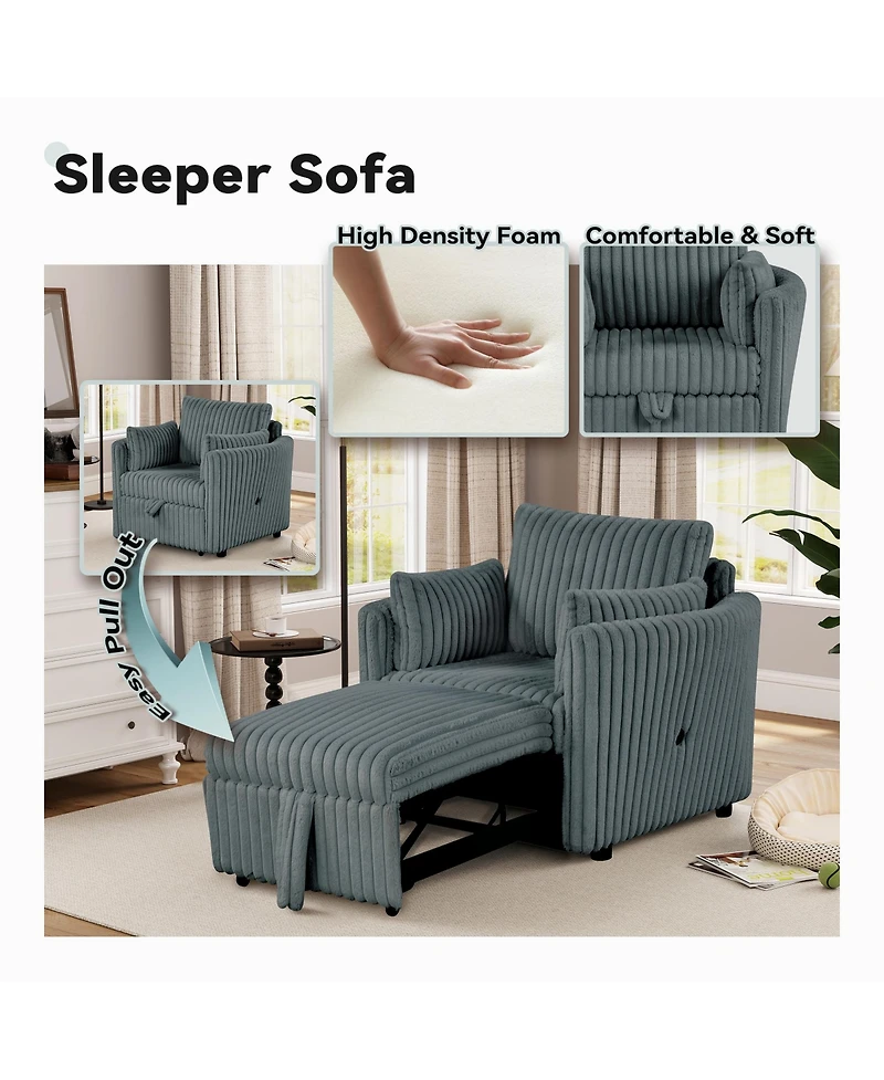 Boyel Living Convertible Sofa Bed Chair Pullout Single Sleeper with Usb and Pillows for Room