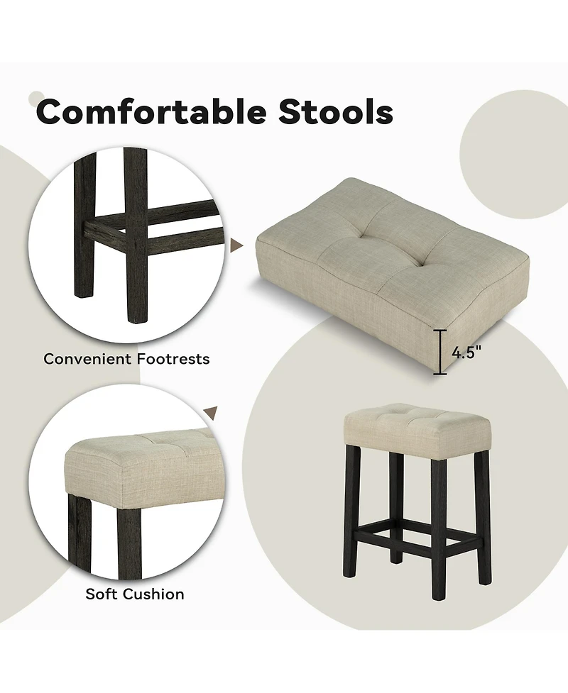 Boyel Living 3-Piece Bar Table and Chairs Set Tall Dining Table with Upholstered Bar Stool for Living Room Kitchen