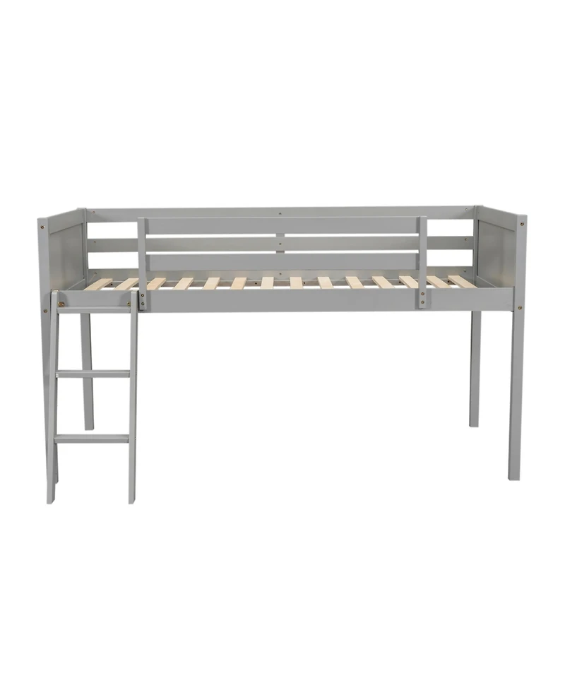 Twin Wood Low Loft Bed with Ladder, ladder can be placed on the left or right