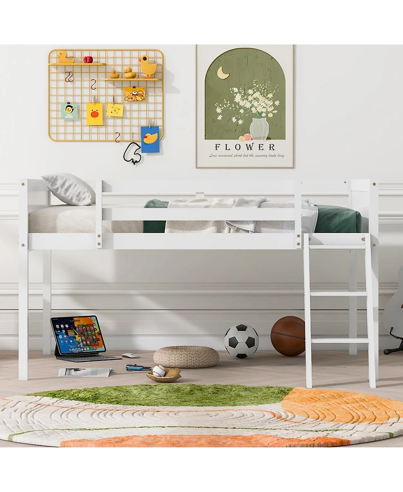 Full Wood Low Loft Bed With Ladder, Ladder Can Be Placed On The Left Or Right