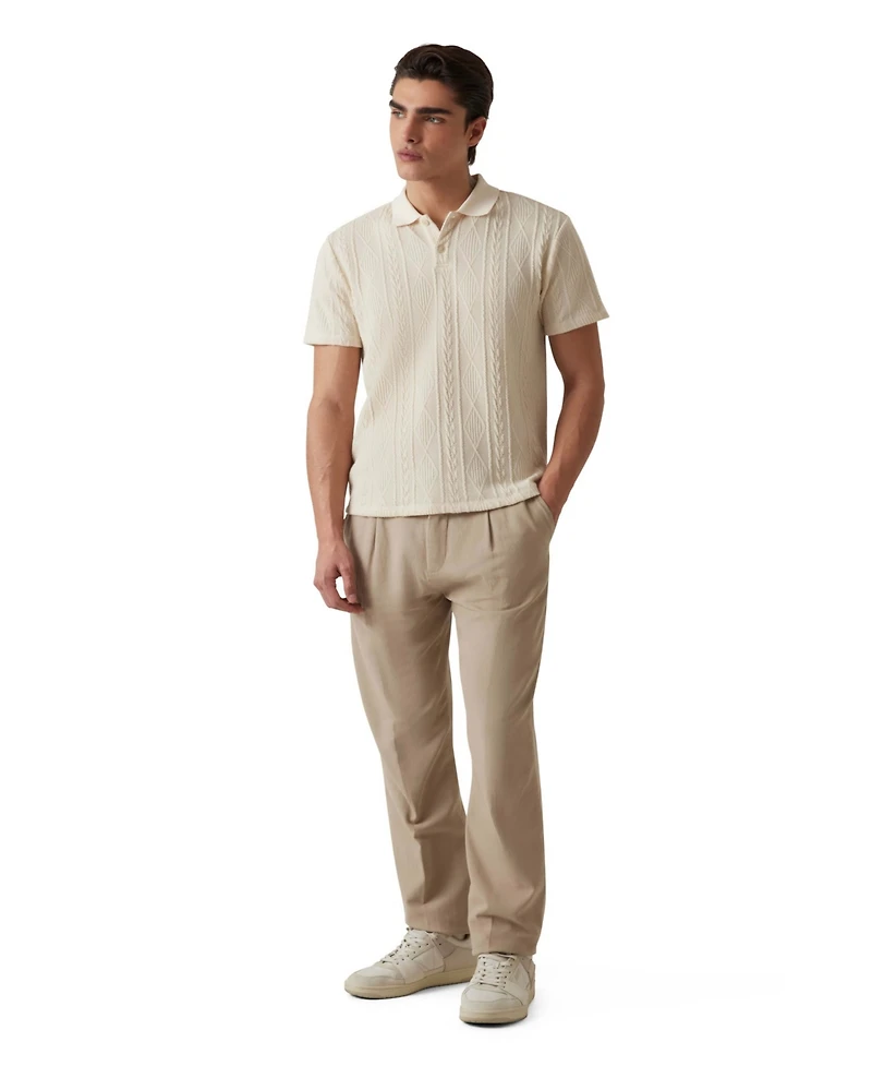Guess Men's Olin Short Sleeve Textured Knit Polo Sweater