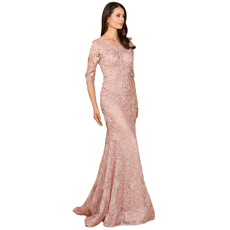 Lara Women's Short Sleeve Lace Mermaid Gown