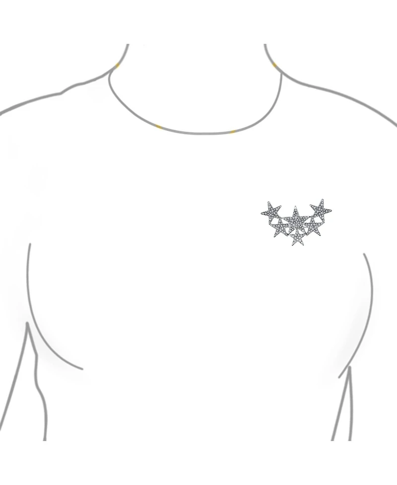 Bling Jewelry Set of 2 Large Celestial Rock Star Crystal Stars Brooch Pin Silver Gold Plated