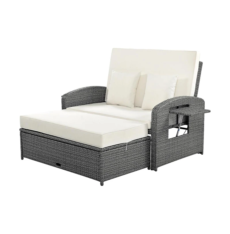 Chic Crate Double Reclining Rattan Chaise Lounge - Gray