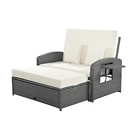 Chic Crate Double Reclining Rattan Chaise Lounge - Gray