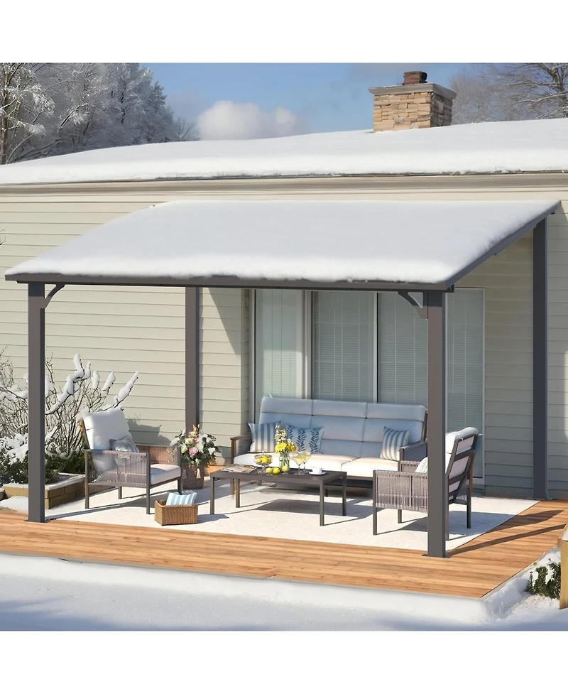 Aecojoy 12' x 10' Hardtop Gazebo Outdoor Pergola Lean to Metal Pergolas