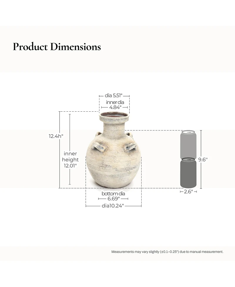 LuxenHome Rustic Off-White with Gray 12.4-Inch Tall Terracotta Urn Vase