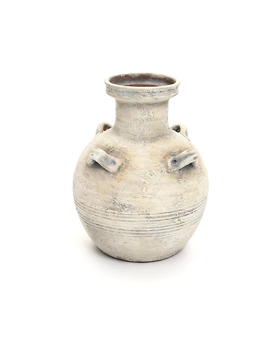LuxenHome Rustic Off-White with Gray 12.4-Inch Tall Terracotta Urn Vase