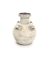 LuxenHome Rustic Off-White with Gray 12.4-Inch Tall Terracotta Urn Vase