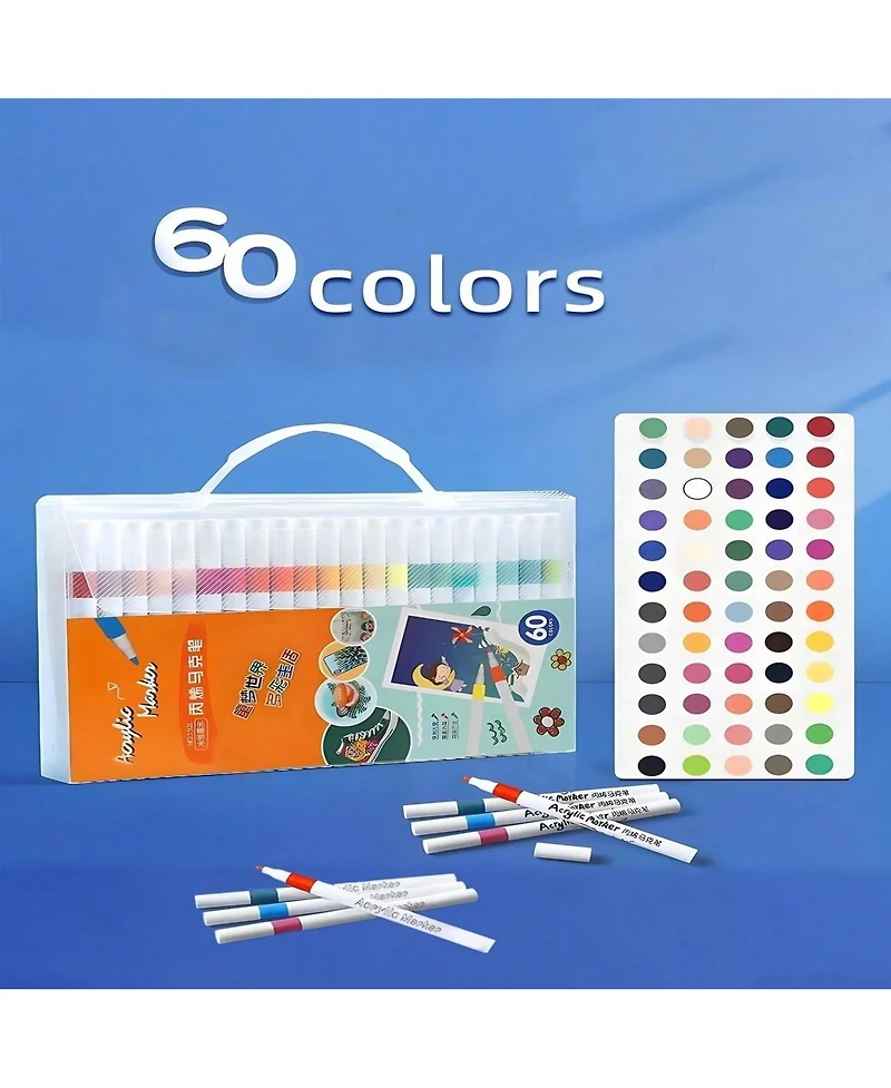Htutwoo 60 Colors Mark Waterproof Quick-Drying Colored Pen Acrylic Markers Set, Waterproof for Glass Rock Painting