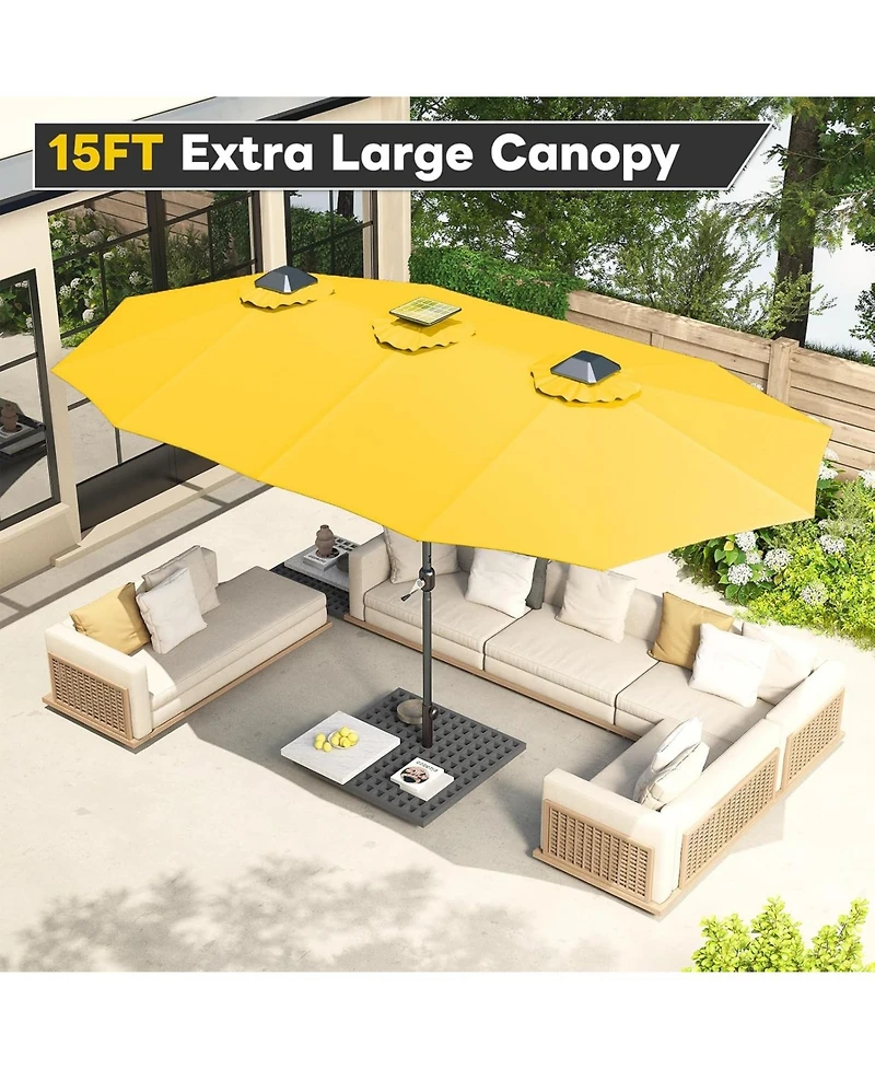 Aecojoy 15ft Patio Double-Sided Umbrella, 156 Pcs Solar Led Light Outdoor Large Umbrella