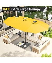 Aecojoy 15ft Patio Double-Sided Umbrella, 156 Pcs Solar Led Light Outdoor Large Umbrella