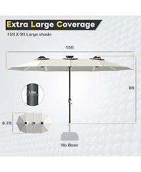 Aecojoy 15ft Patio Double-Sided Umbrella, 156 Pcs Solar Led Light Outdoor Large Umbrella