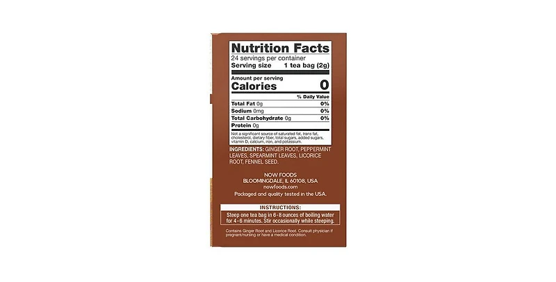 Now Foods Ginger Mint Comfort Tea, 24 bags