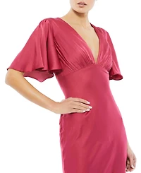 Mac Duggal Women's Flounce Sleeve V Neck Trumpet Gown