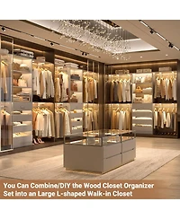 Aheaplus 96 inches Closet Organizer System with 4 Reversible Shelves and 4 Wood Drawers, Wardrobe Clothes Rack with 4 Hanging Rods