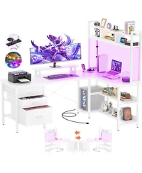 59'' W L-Shaped Computer Desk with Tall Hutch,Corner