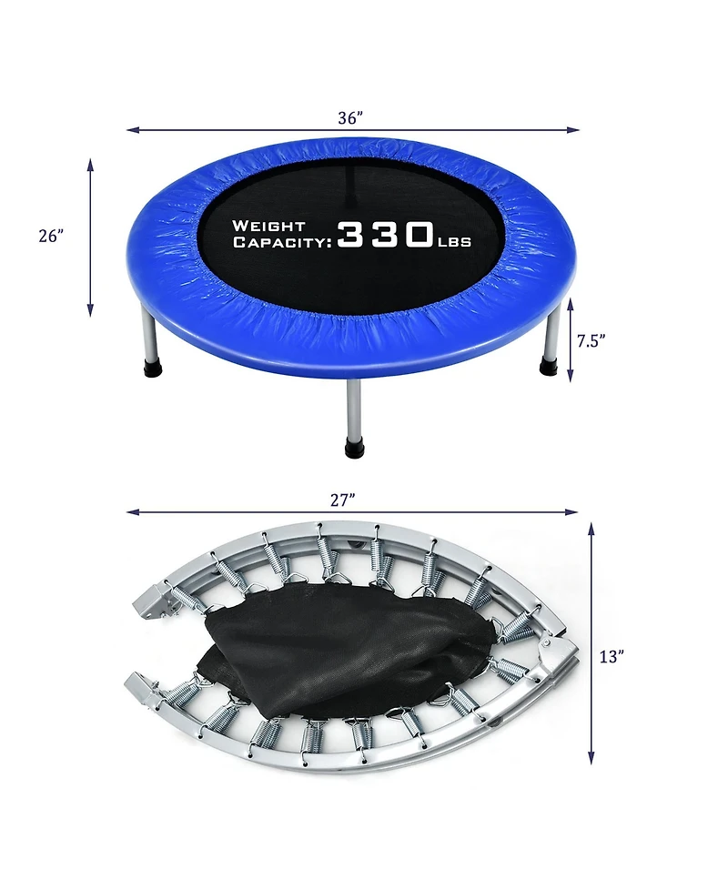 Gymax Mini Folding 36'' Trampoline Portable Recreational Fitness Rebounder