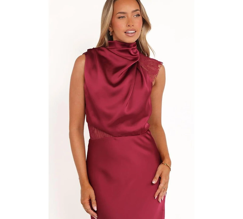 Petal and Pup Women's Anabelle Halter Neck Lace Maxi Dress - Berry
