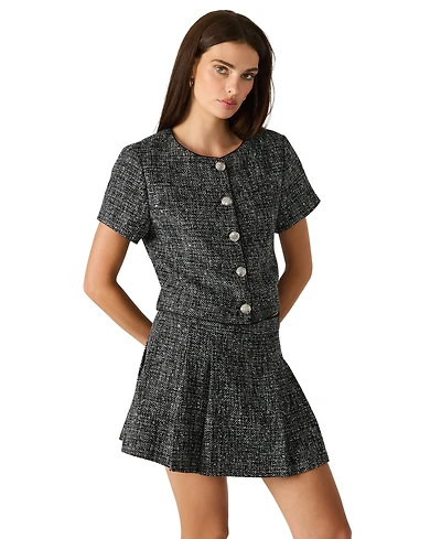 Steve Madden Women's Sequin Tweed Short Sleeves Top