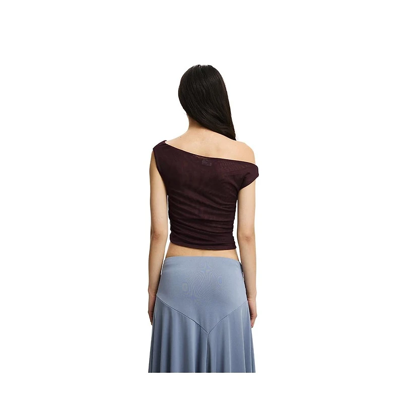 Cotton On Women's Gathered Mesh Off Shoulder Top