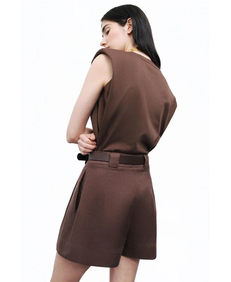 Nocturne Women's Belted Linen Mini Shorts