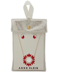 Anne Klein Silver-Tone Pave & Stone Pendant Necklace Stud Earrings Set