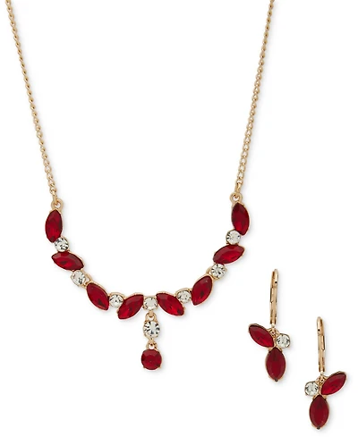 Anne Klein 2-Pc. Siam Navette Stone Cluster Necklace and Earrings Set
