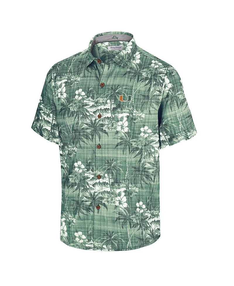 Tommy Bahama Men's Green Miami Hurricanes Coconut Point Palmetta IslandZone Camp Button-Up Shirt