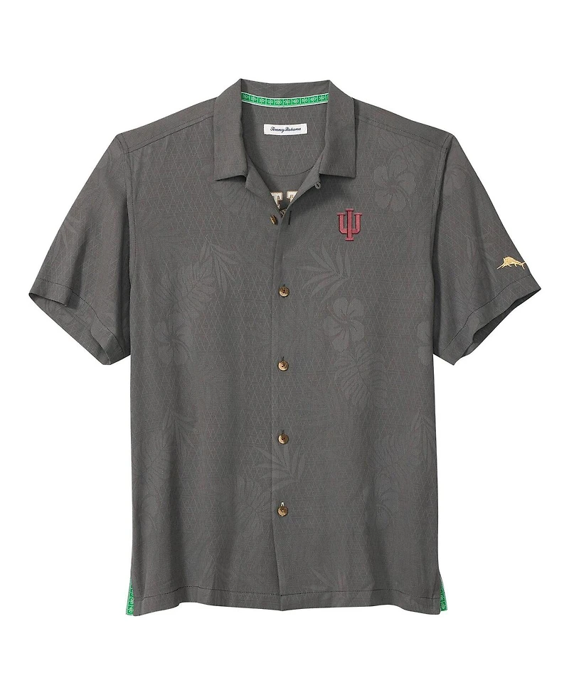 Tommy Bahama Men's Gray Indiana Hoosiers Catch of the Day Camp IslandZone Button-Up T-Shirt