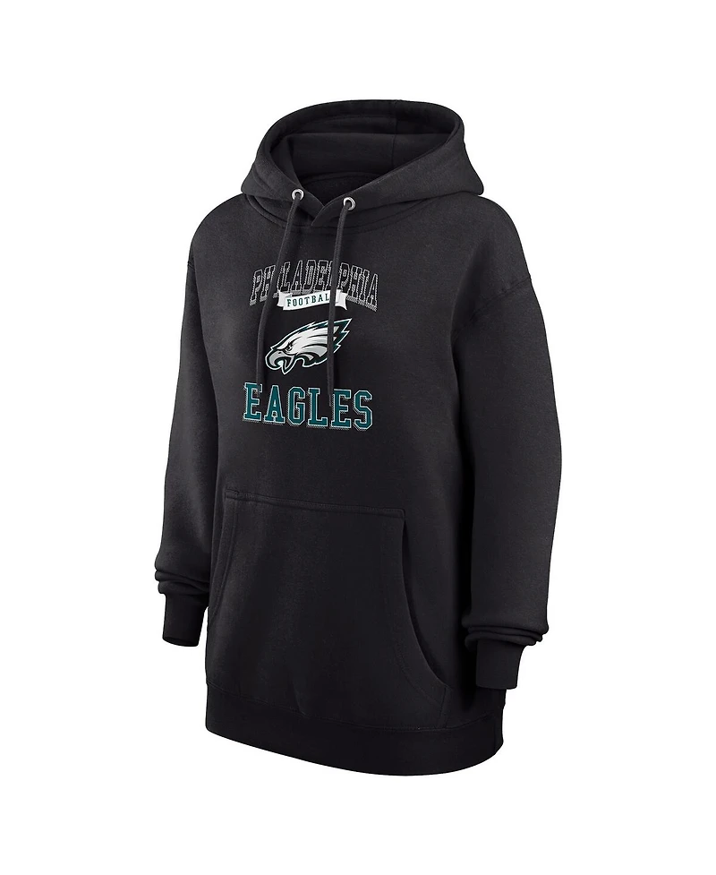 G-iii 4Her by Carl Banks Women's Black Philadelphia Eagles Team Logo Graphic Fleece Tri-Blend Pullover Hoodie