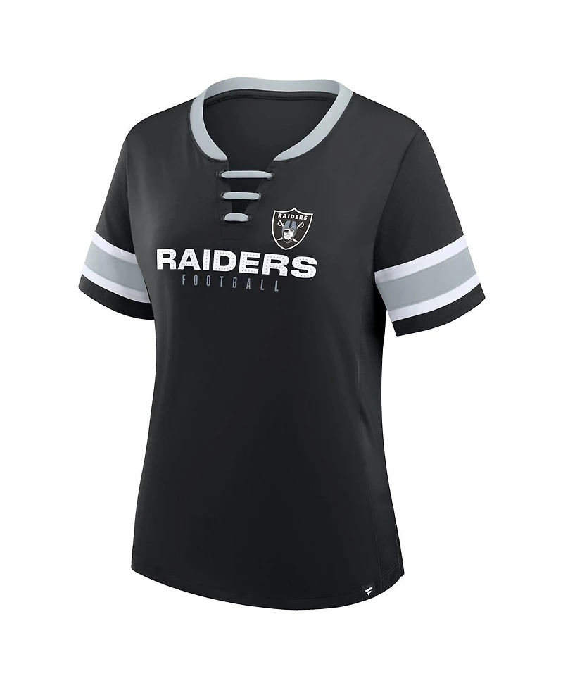 Fanatics Women's Black Las Vegas Raiders Redzone Draw Play Athena Lace-Up T-Shirt