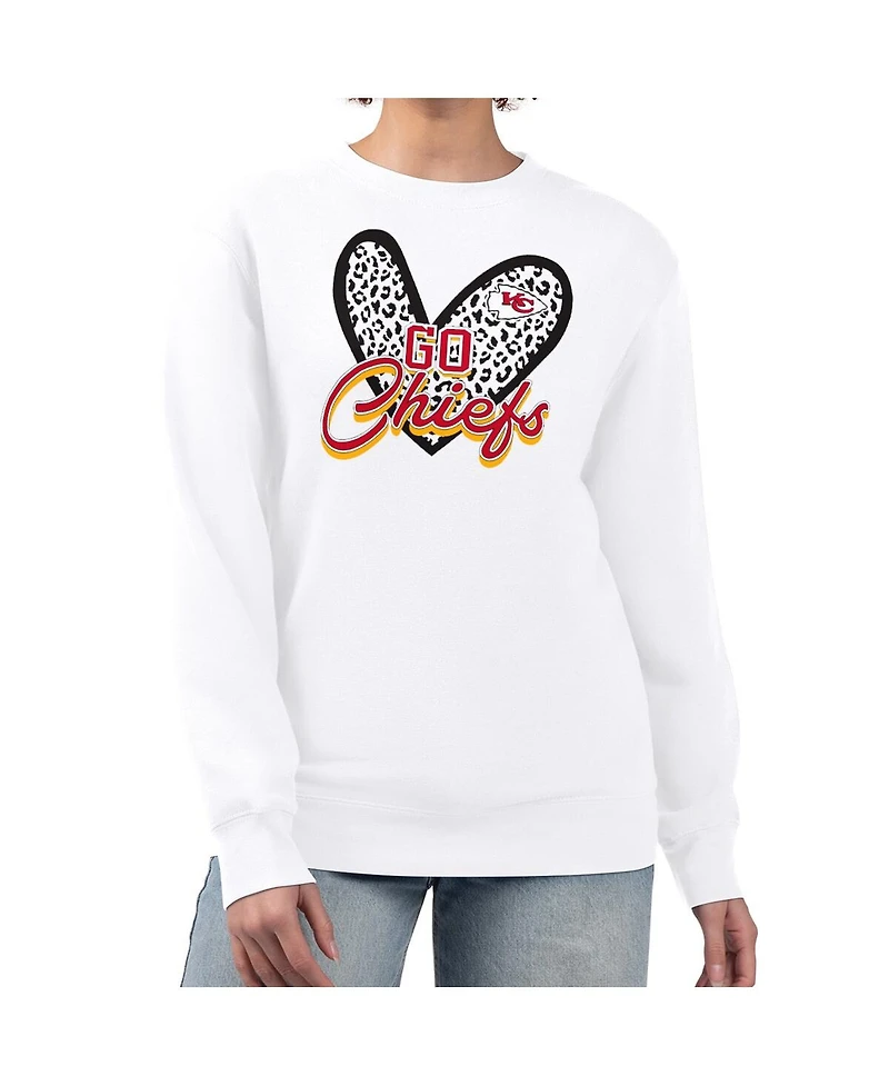 G-iii 4Her by Carl Banks Women's White Kansas City Chiefs Leopard Heart Pullover Sweatshirt