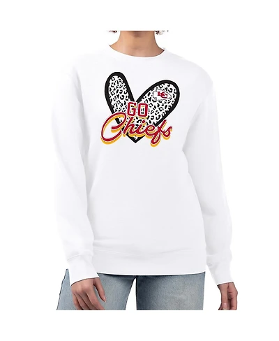 G-iii 4Her by Carl Banks Women's White Kansas City Chiefs Leopard Heart Pullover Sweatshirt