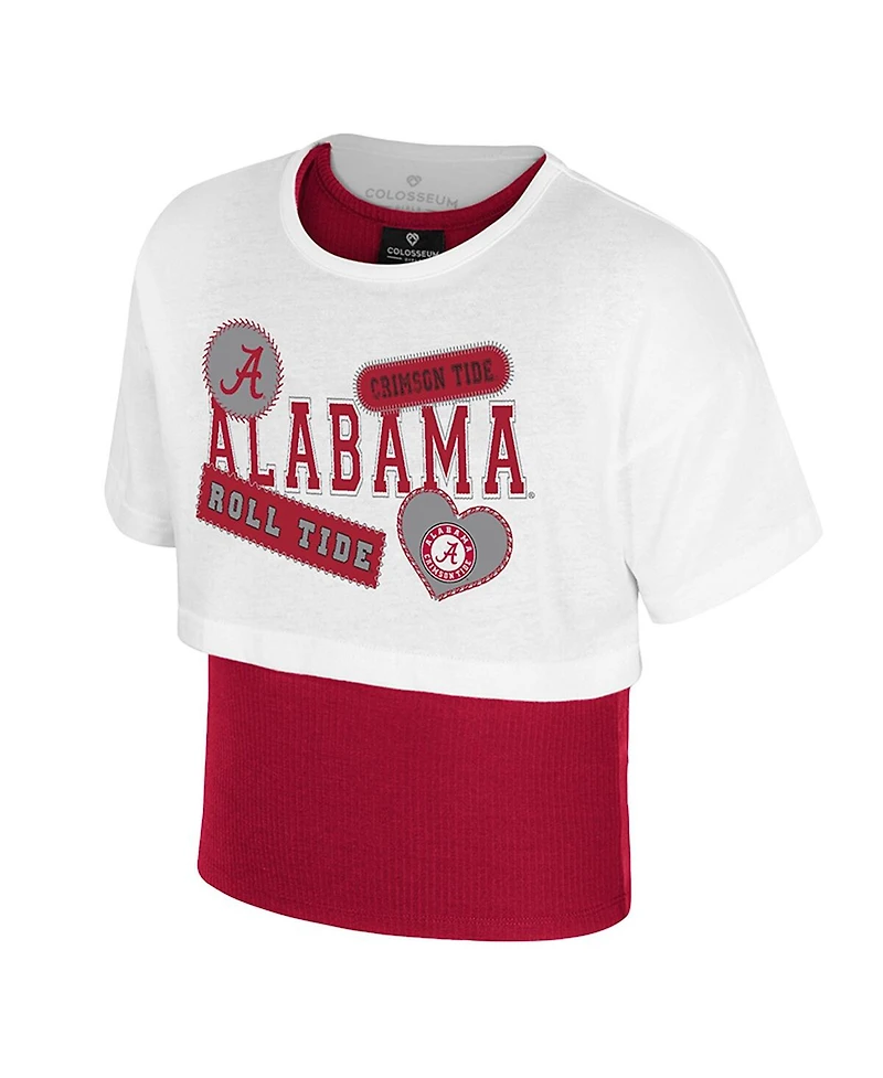 Colosseum Big Girls White Alabama Crimson Tide Gale Cropped 2Fer Top