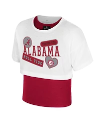 Colosseum Big Girls White Alabama Crimson Tide Gale Cropped 2Fer Top