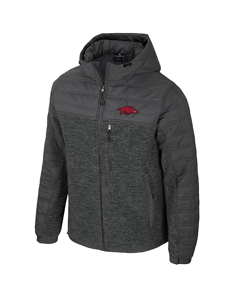 Colosseum Men's Charcoal Arkansas Razorbacks Nightman Full-Zip Hoodie Puffer Jacket