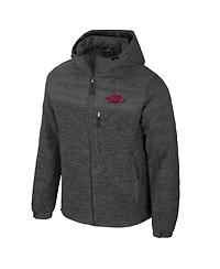 Colosseum Men's Charcoal Arkansas Razorbacks Nightman Full-Zip Hoodie Puffer Jacket