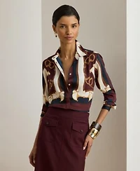 Lauren Ralph Lauren Womens Kristy Equestrian Print Button Front Shirt