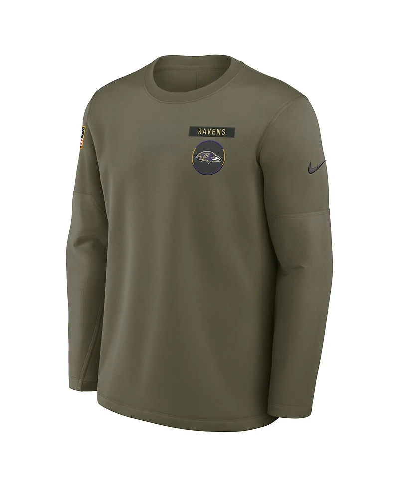 Nike Men's Olive Baltimore Ravens 2025 Salute to Service Sideline Coaches Therma-fit Long Sleeve Shirt