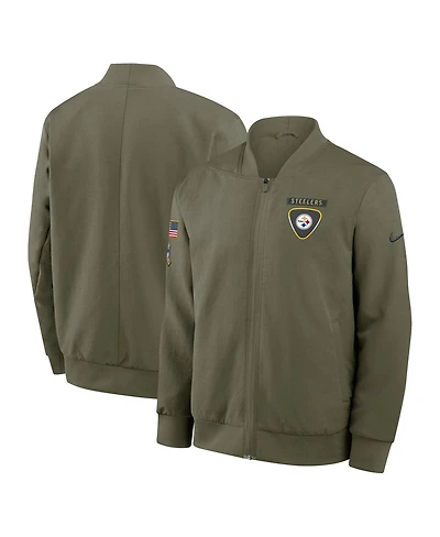 Nike Men's Olive Pittsburgh Steelers 2025 Salute to Service Sideline Full-Zip Bomber Jacket
