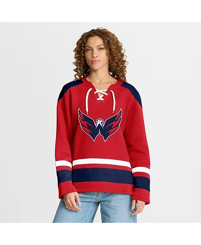 Fanatics Women's Red Washington Capitals Icing Long Sleeve Lace Up Sweatshirt