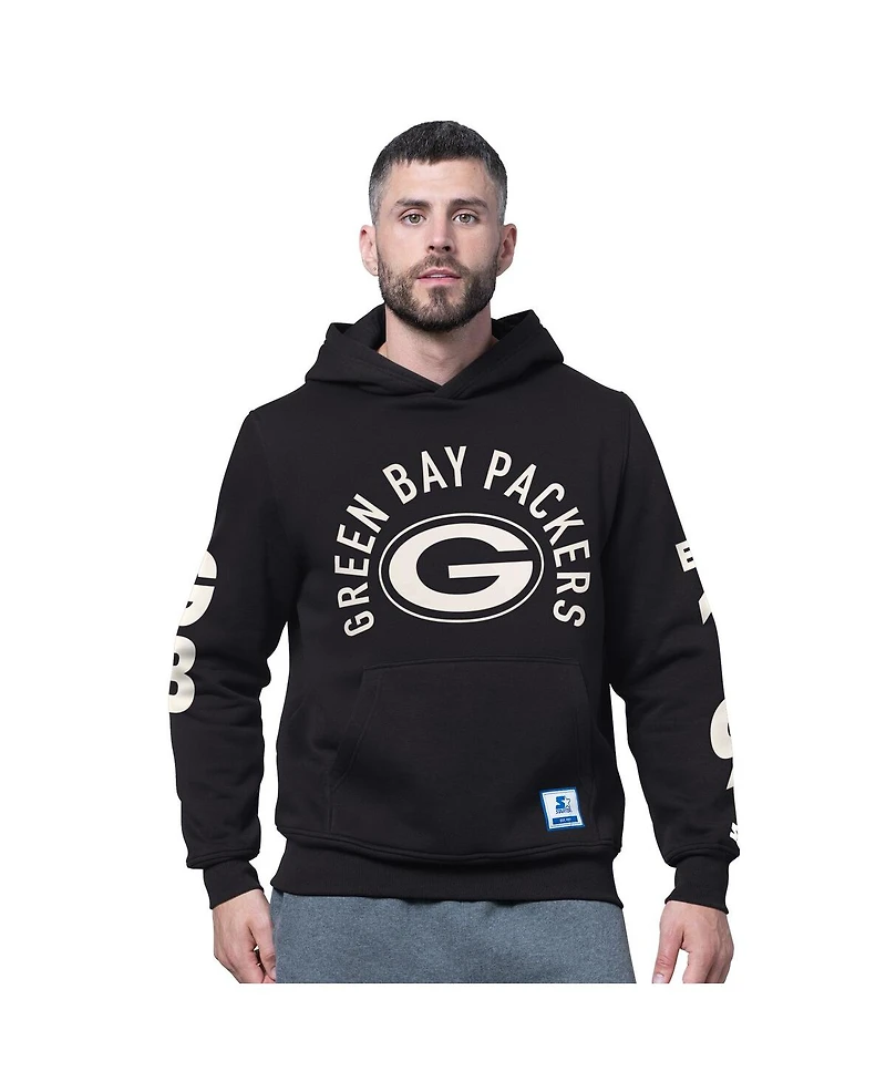 Starter Men's Black Green Bay Packers Handoff Fleece Hoodie Sweatshirt