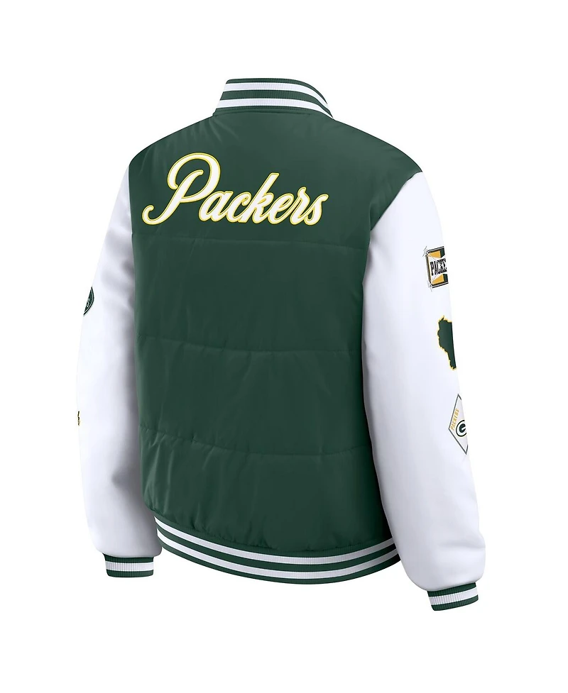 Wear by Erin Andrews Women's Green Bay Packers Varsity Full-Snap Puffer Jacket