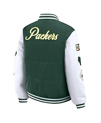 Wear by Erin Andrews Women's Green Bay Packers Varsity Full-Snap Puffer Jacket