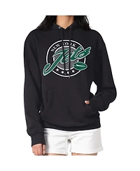 G-iii 4Her by Carl Banks Women's Black New York Jets Pinstripe Circle Fleece Pullover Hoodie