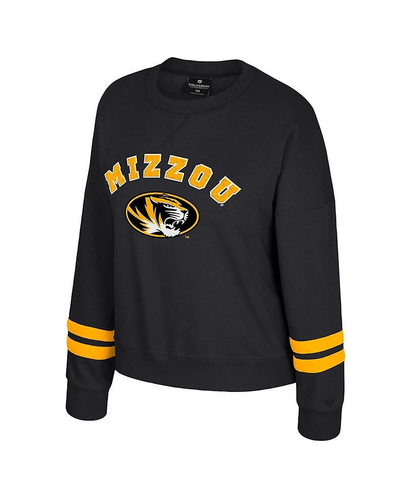 Colosseum Women's Black Missouri Tigers Splashy Crewneck Fleece Sweatshirt